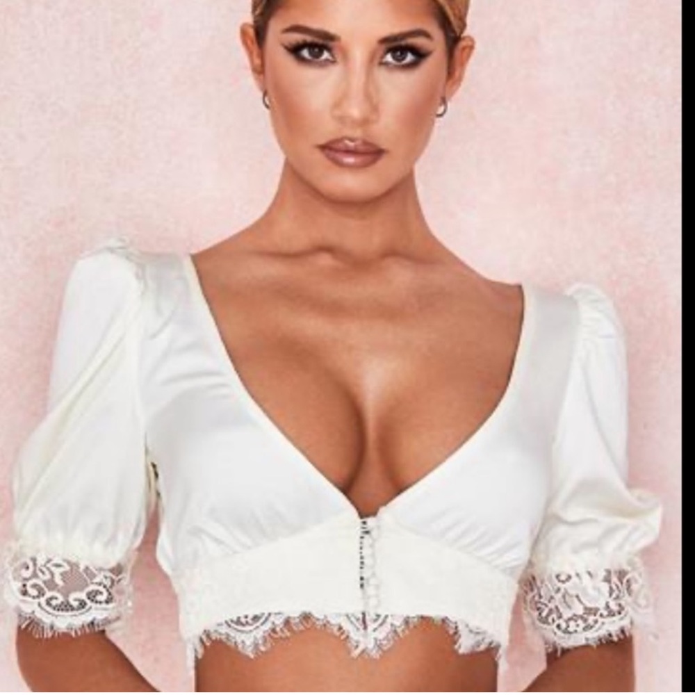 Leona ivory satin and lace blouse crop top